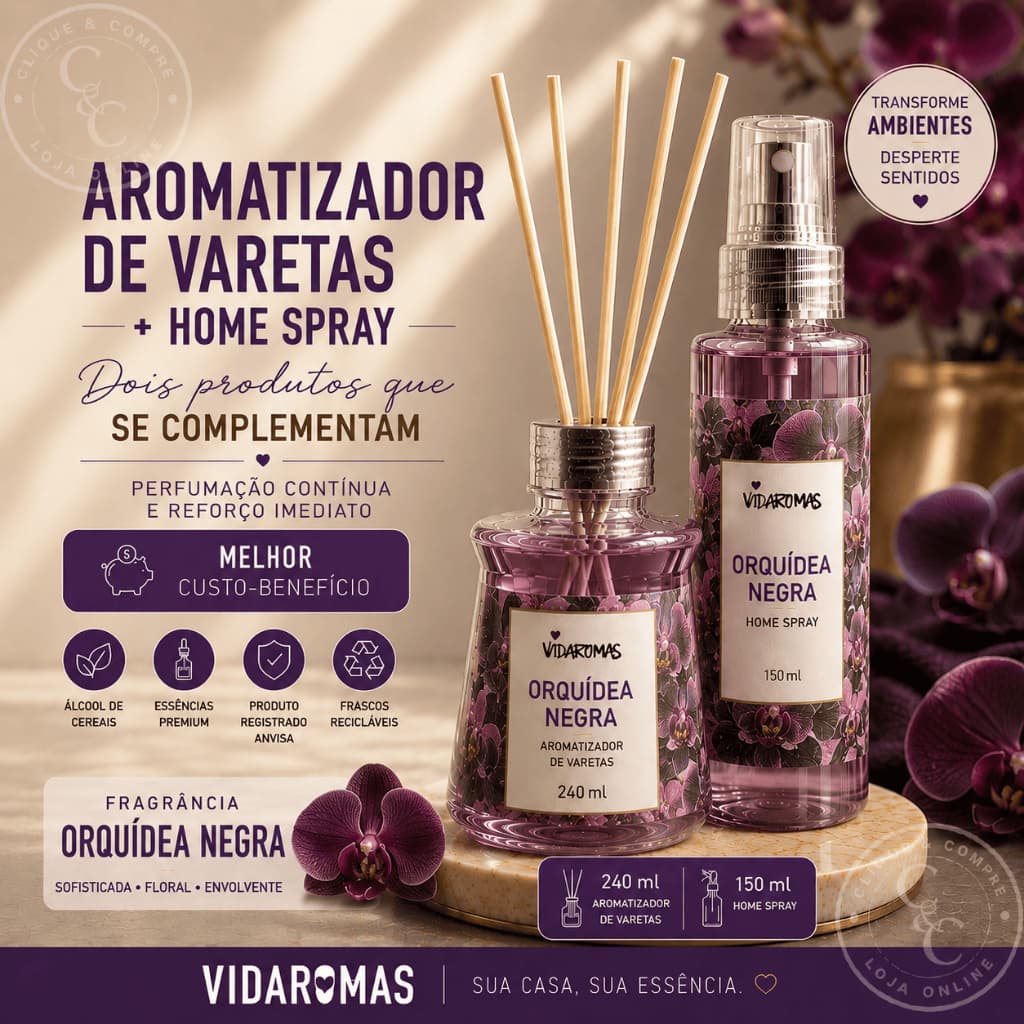 Kit Difusor de Vareta + Aromatizador Spray Vidaromas