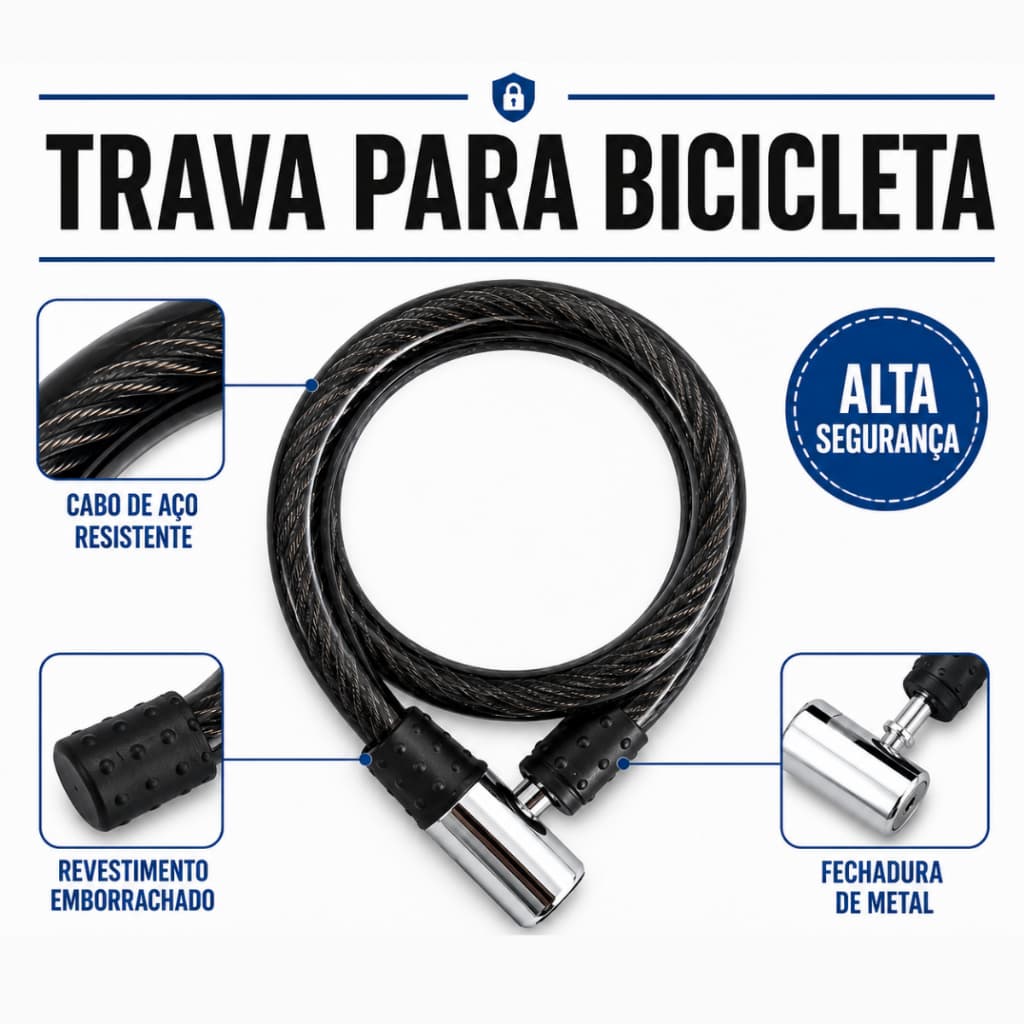 Cadeado De Segurança Trava Artifurto Gadan Cabo Aço Reforçado Para Bicicleta Moto Bike Portão