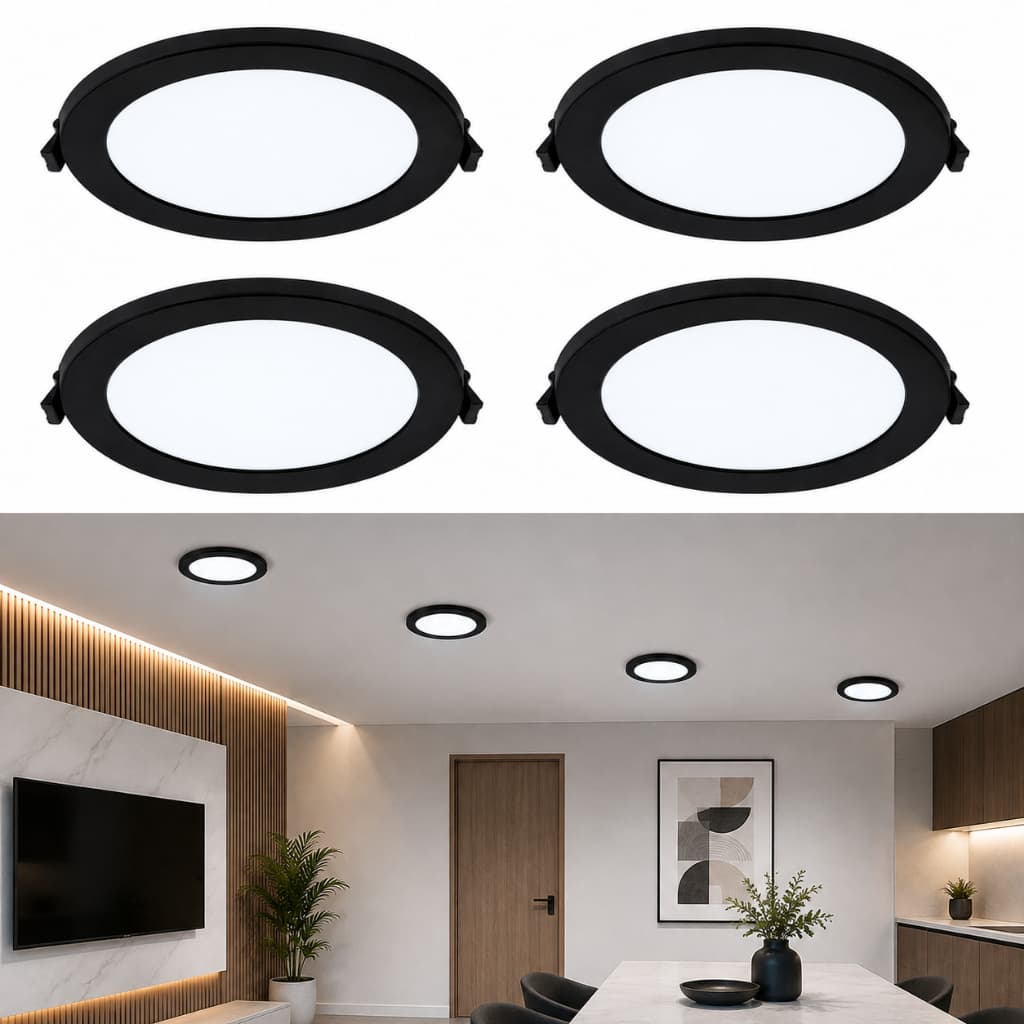 Kit 4 Plafon Preto Redondo de Embutir Branco Frio Iluminação Clara 6000K Mayler