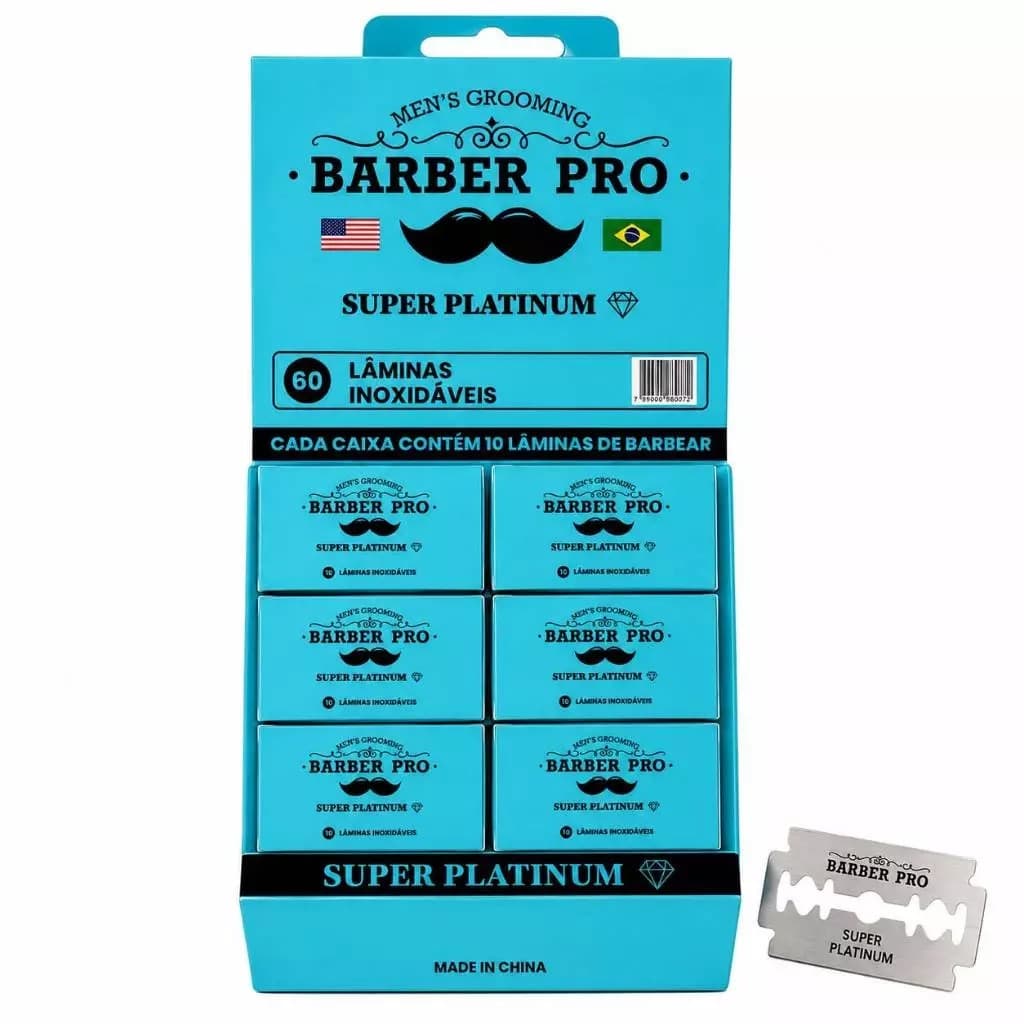 60 Lâminas De Barbear Super Platinum Blue Inox Barberpro