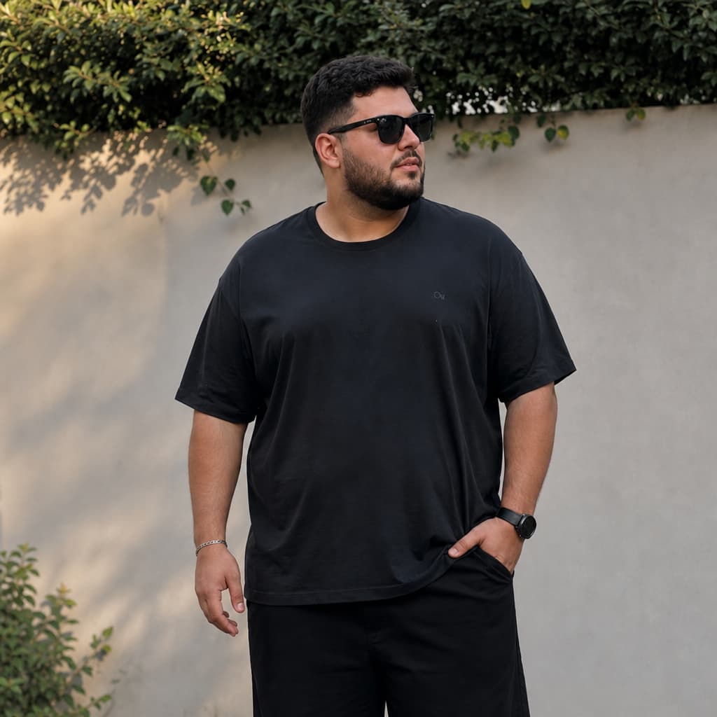 Camiseta Ogochi Plus Size Preta Masculino G1 G2 G3 Confortável Tecido Macio 100%  Algodão Streetwear