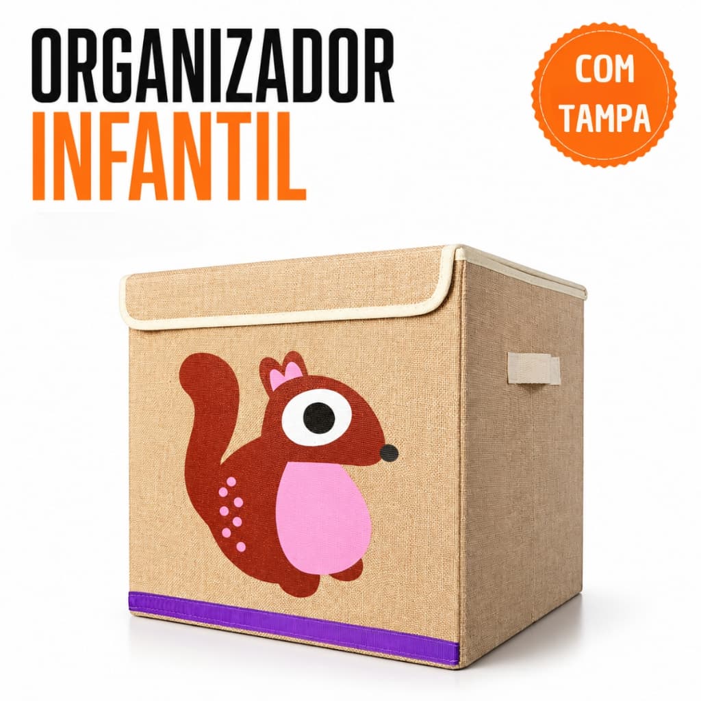 Caixa Organizadora Infantil com Tampa Cesto Dobrável Brinquedos Roupa Quarto Bebê Decoração Multiuso