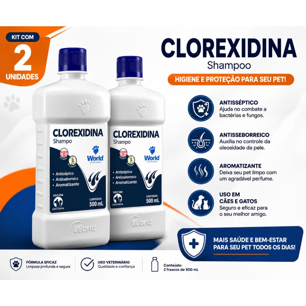 Kit C/2 Shampoo Clorexidina  500ml - World Veterinária