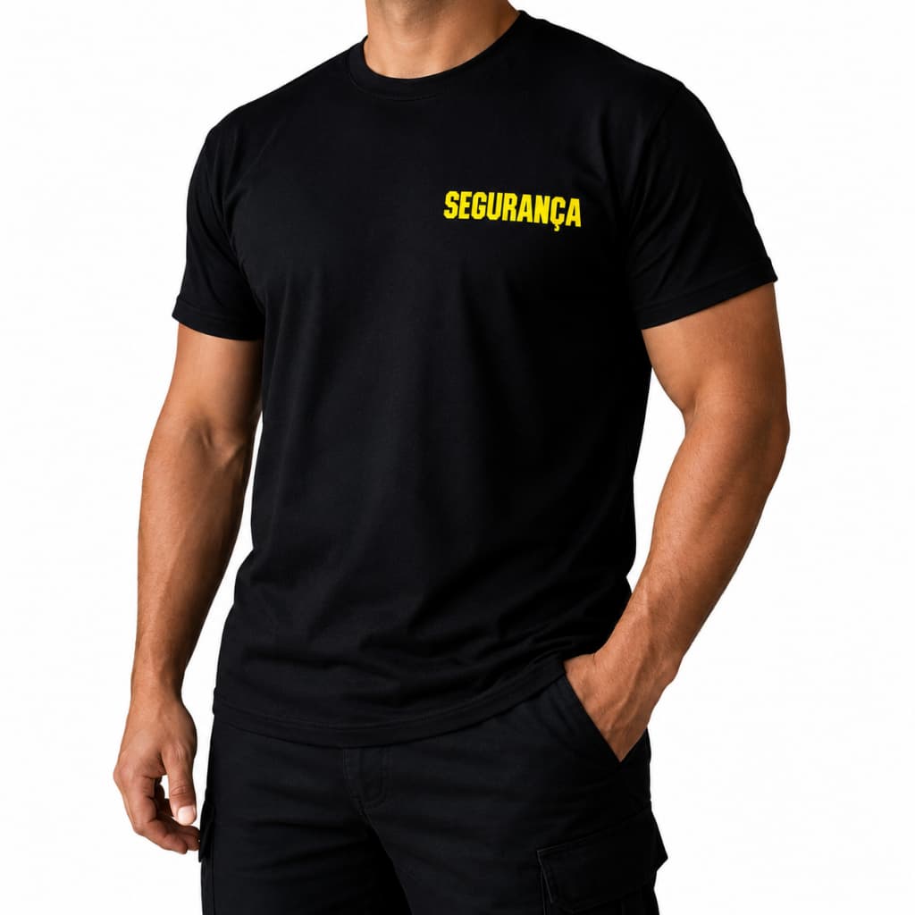 Camiseta Segurança Masculina Preta Vigilante Porteiro Uniforme