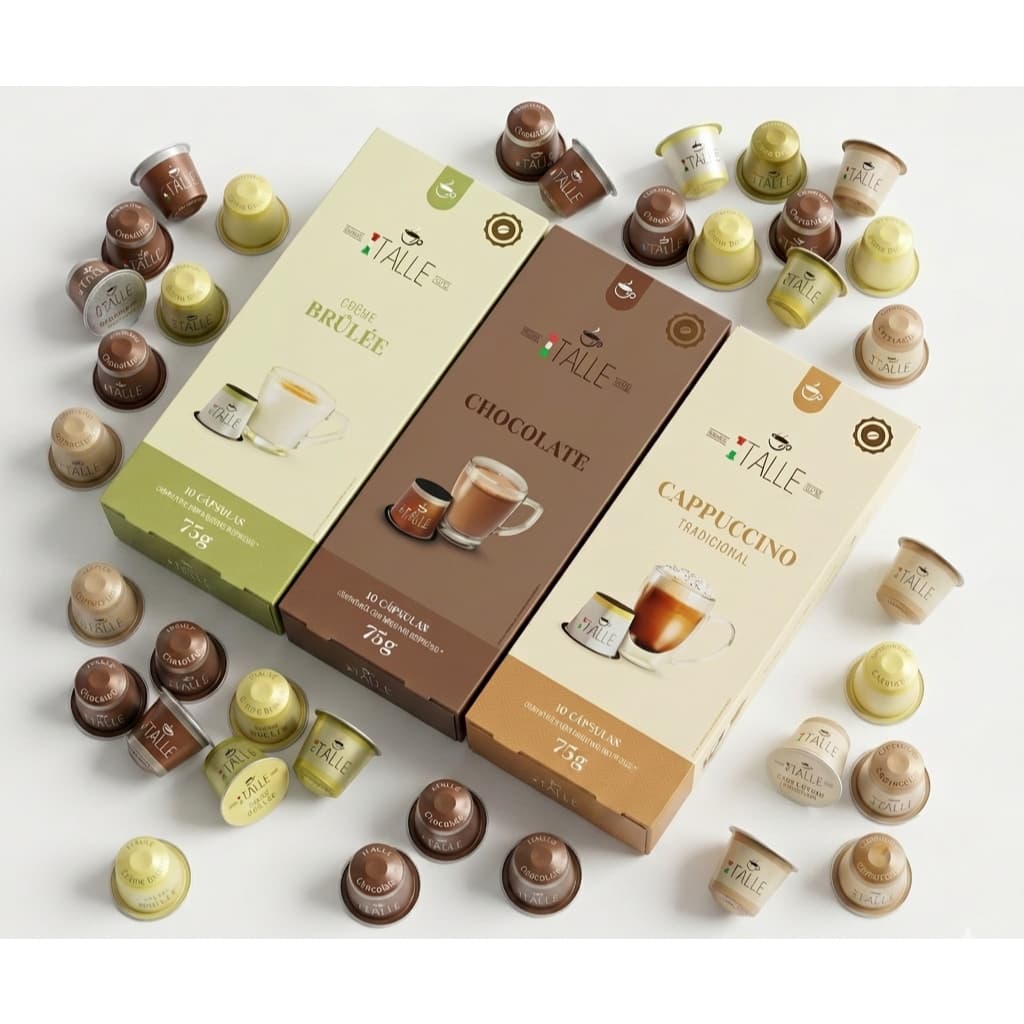 Kit 3 Caixas Capsulas Cafe Italle Compativel Nespresso Expresso Gourmet Creme Brulee Chocolate Cappuccino