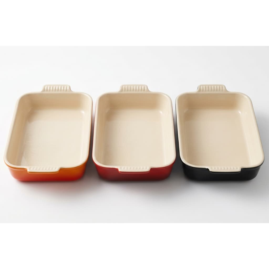 Kit 3 Formas Assadeiras Antiaderente Revestimento Ceramico Retangular Forno Alça Le Mange, 25X20 1,8L, 29X22 2,8L, 33X24