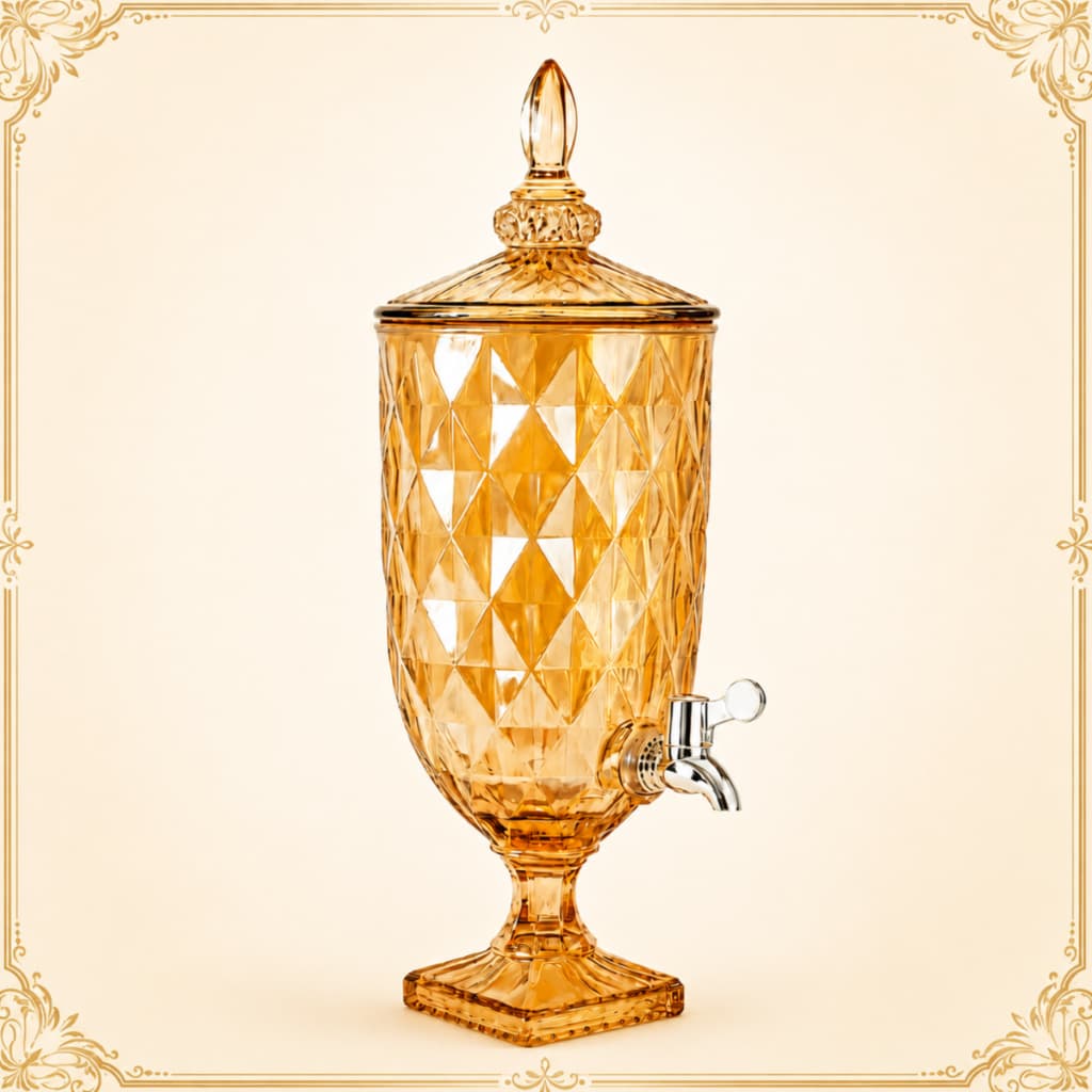 Suqueira De Vidro 5l Ambar Dourado Diamond Com Torneira Dispenser de Bebida