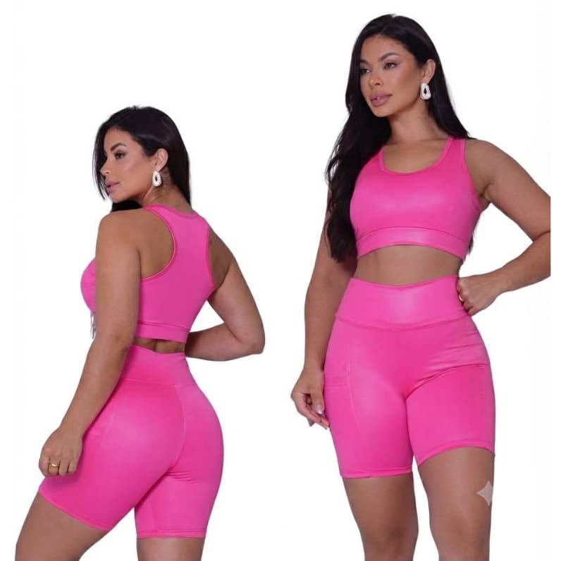 Conjunto Feminino Fitness Academia Esportes Shorts Meia Coxa e Top Costa Nadador Corrida  Ar Livre
