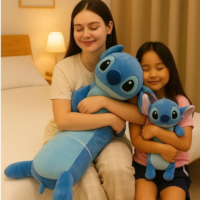 Travesseiro de Corpo Pelúcia Xuxão Stitch 1,10m e Stitch 65 cm Decoração para Quarto e Brinquedos Adulto e Infantil
