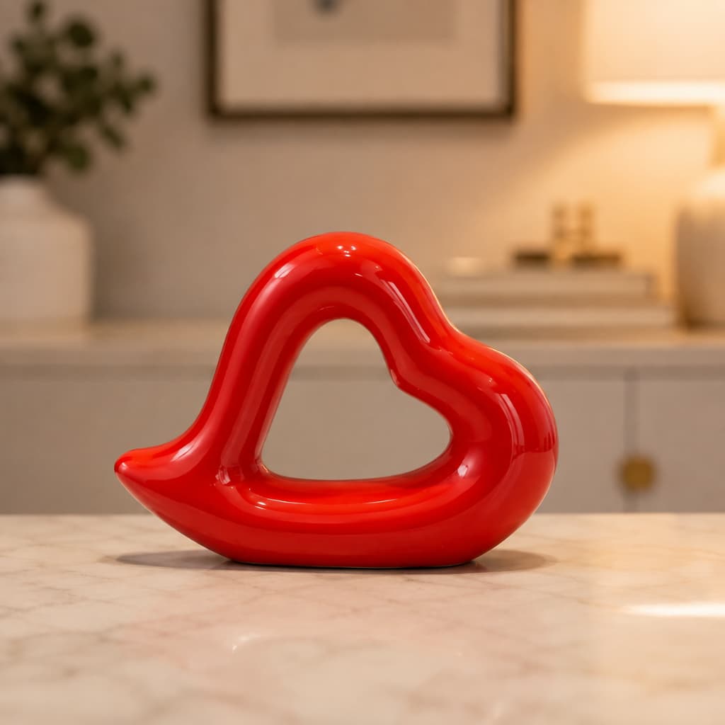 Coração Decorativo Cerâmica Vermelho Enfeite Sala Rack 10cm