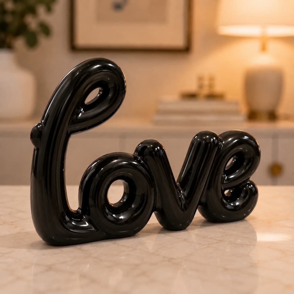 Enfeite Palavra Love Cerâmica Decorativo Mesa Sala Estante Rack Aparador