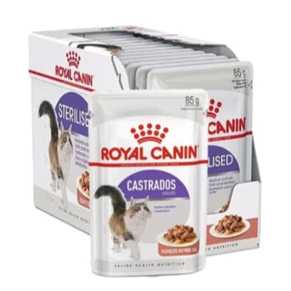 SACHE ROYAL CANIN STERILISED GATO CASTRADO AO MOLHO 85GR CAIXA COM 12 UNIDADES SACHE