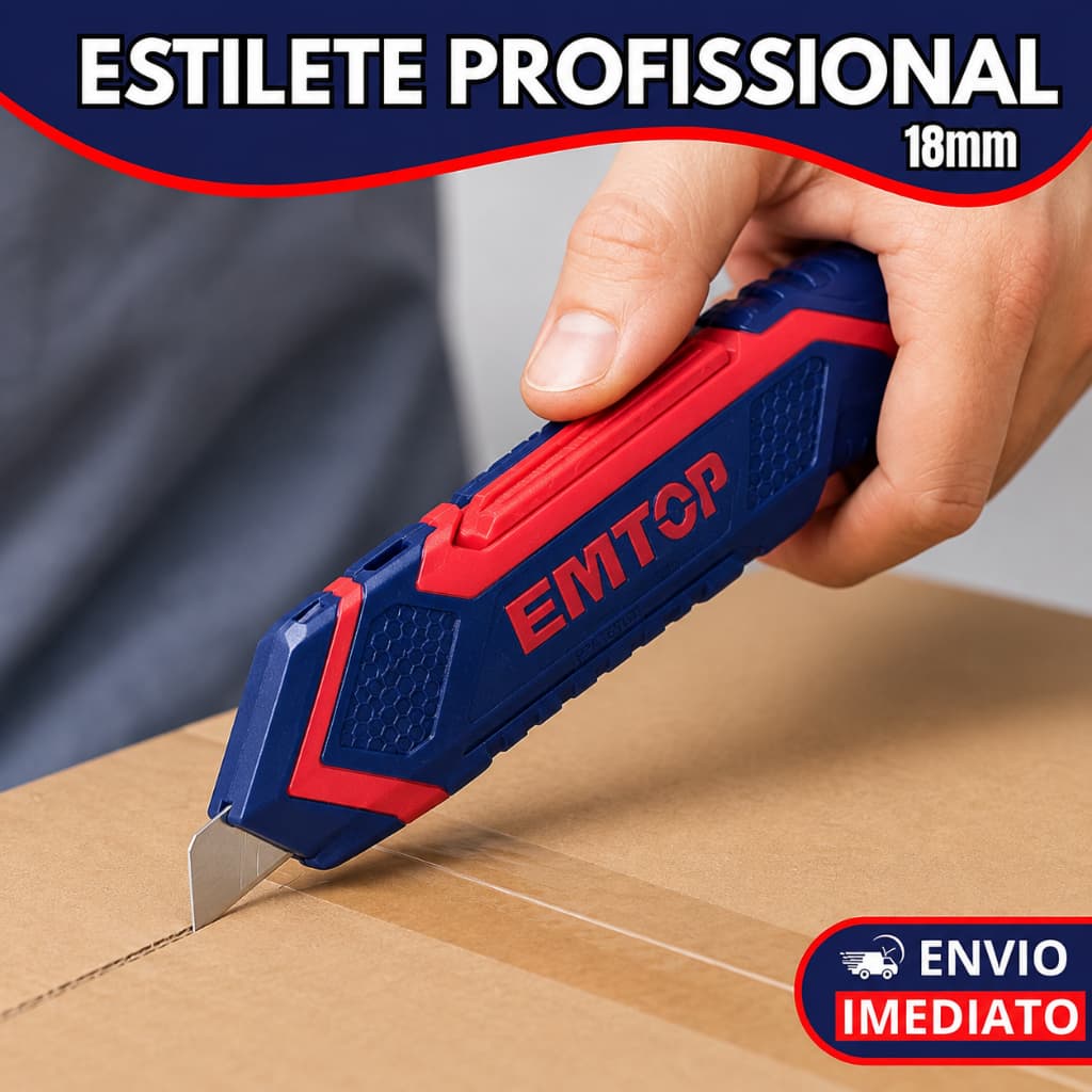 Estilete Profissional 18mm - Cabo Antiderrapante - Lâmina SK5 - Máximo Controle e Segurança - Emtop - Material Escolar