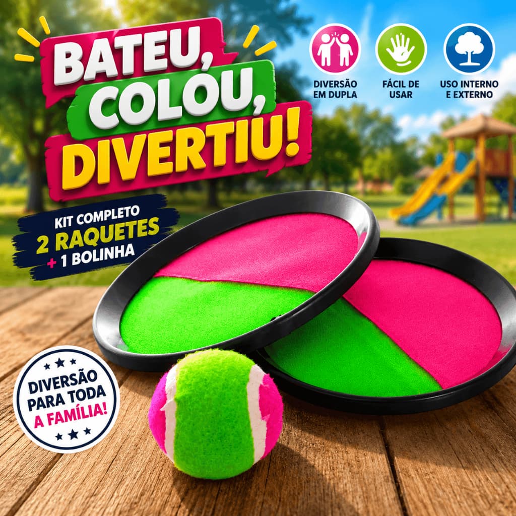 Kit 2 Raquetes Bateu Colou com Bola Velcro Brinquedo Frescobol Peteca Tênis Infantil