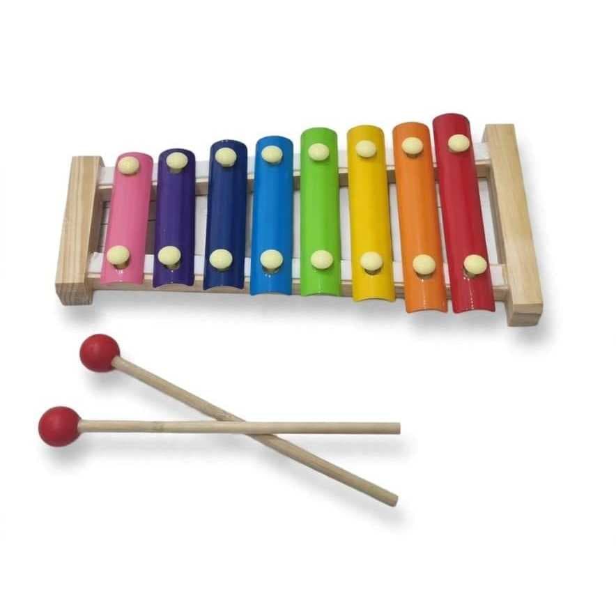 Xilofone Brinquedo Infantil Pedagógico Colorido 8 Notas C/2 Baquetas