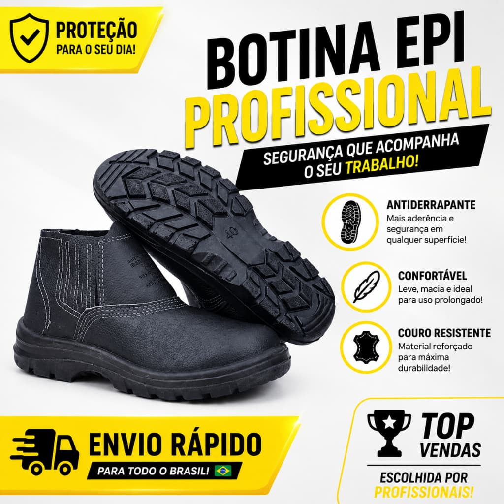 Botina Bota Segurança EPI Couro Legitimo Com Biqueira Elástico CA Obra Trabalho Macio Envio Rápido!