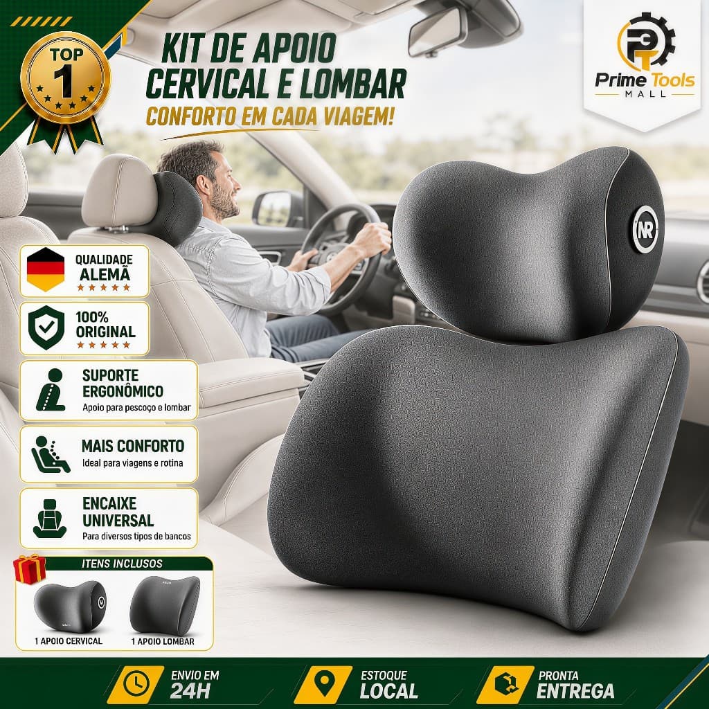 Conjunto De Almofada Para Cabeça E Lombar Veicular Apoio Cadeira Banco Carro Espuma De Memória