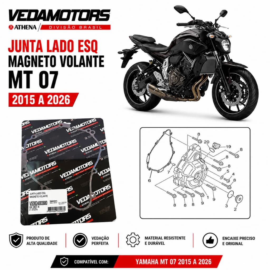 Junta Lado Esq Magneto Volante Yamaha MT07 2015 A 2026 Vedamotors