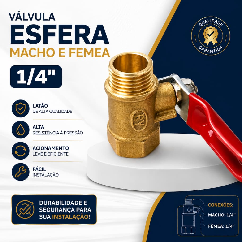 Válvula Esfera 1/4" MXF Registro Industrial Alta Pressão
