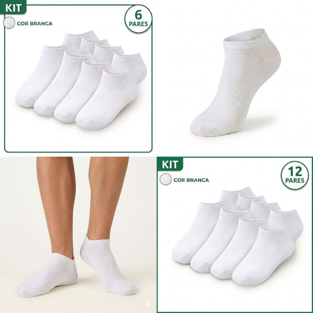 Kit com 6, 9 e 12 Pares de Meia Brancas Soquete com Poliéster Masculino Frio Inverno Pés Soquete Homem