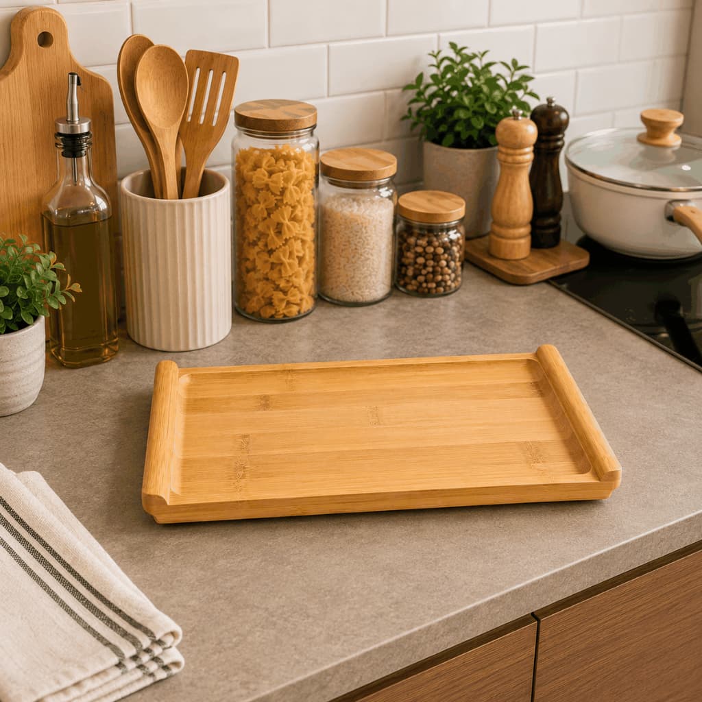 Bandeja de Bambu 32x15cm Multiuso para Café Organizador Perfumes Maquiagem Cozinha