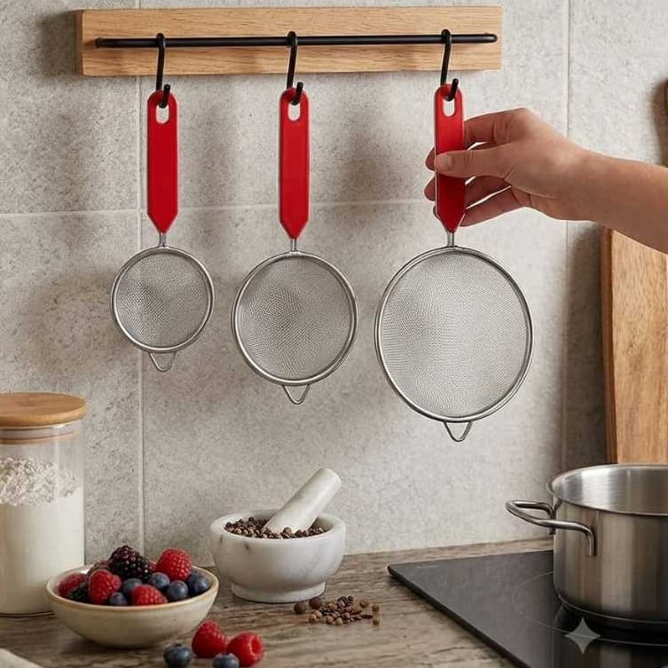 KIT 3 PENEIRA AÇO INOX COADOR COZINHA CONJUNTO JOGO UTENSILIOS DOMESTICOS
