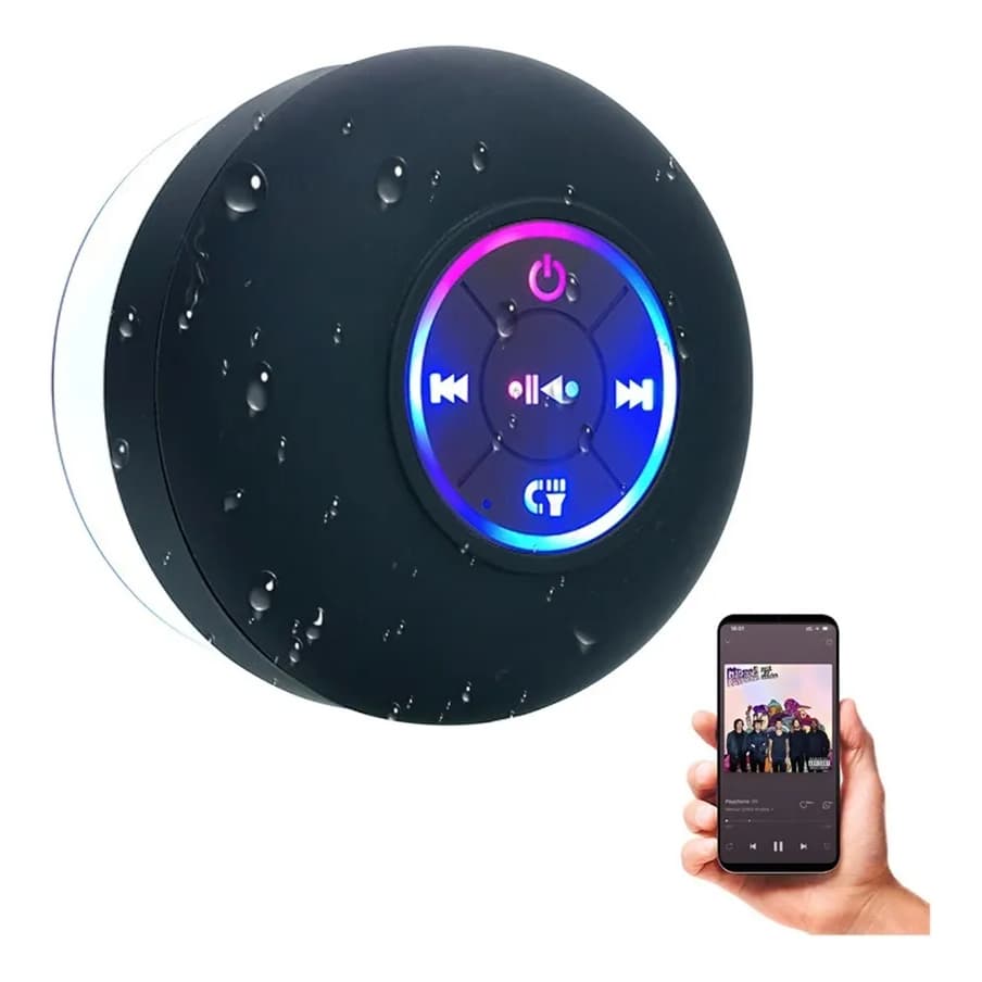 Caixa De Som Bluetooth Prova D Água Chuveiro Banho LED 360° LED Ventosa Microfone Sem Fio Portátil Som HD