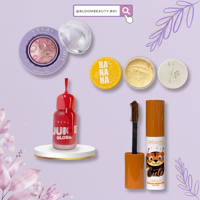 Kit Make Básica: Pó Banana + Máscara de Cílios + Juice Gloss + Iluminador
