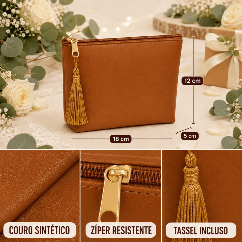Kit 20 Necessaires Lisas Caramelo com Tassel  Casamento e madrinhas - Pronta Entrega
