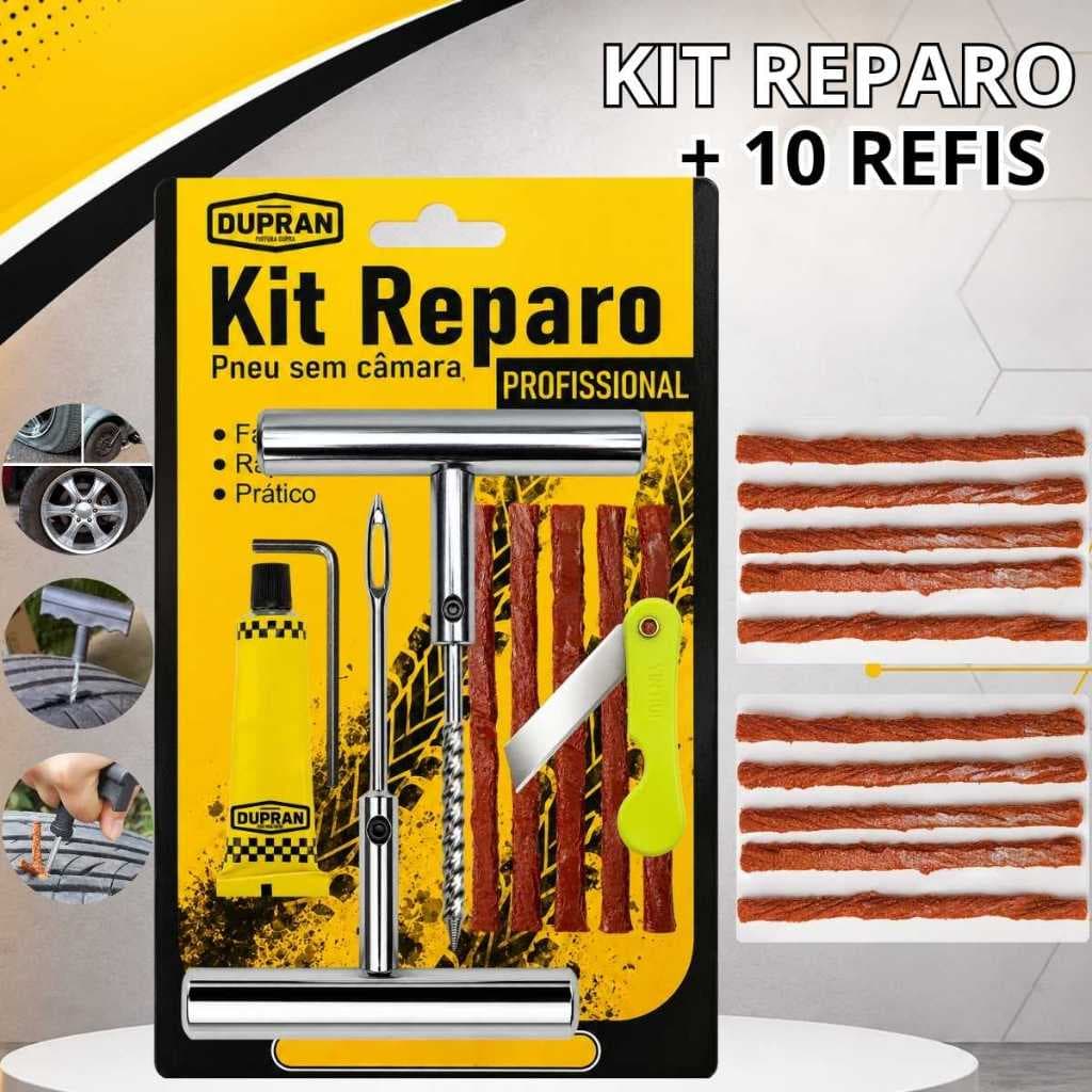 Kit Reparo de Pneus Sem Câmara 5 Refis, Cola Vulcanizante e Ferramentas DUPRAN + 10 Refis Extra