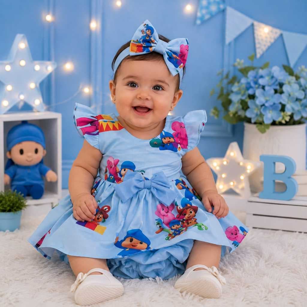 Conjunto Menina Bebê Carinho Pocoyo + Faixa de Cabelo (ac)