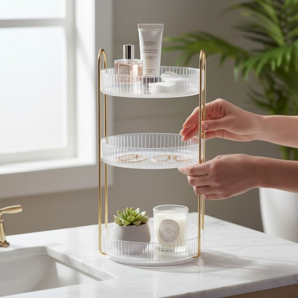 Organizador De Maquiagem Giratório 360° Acrílico Luxo 3 Andares Multiuso Cosméticos Perfumes