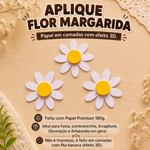 Kit Flor Margarida Aplique de Papel em Camadas com efeito 3D. Festa, Scrapbook, Decoração.