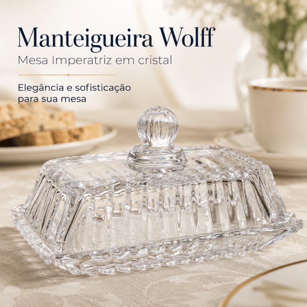 Manteigueira Wolff Mesa Imperatriz de Cristal Retangular com Tampa 15,5cm