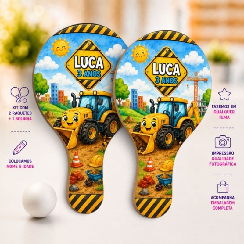 Lembrancinha Construção Trator Ping Pong Personalizados Festa Infantil Aniversário