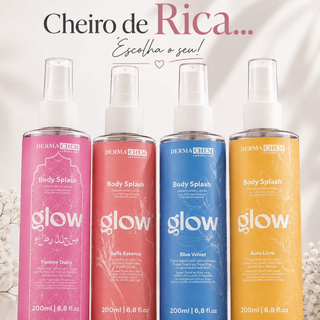 Body Splash Glow Dermachem 200ml Inspirado em Perfumes Importados Feminino Desodorante Colônia