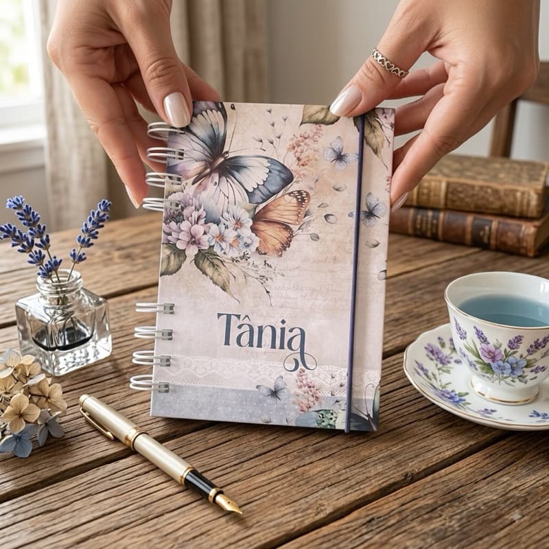 Mini Caderno Personalizado A6 Borboleta | 100 Folhas Decoradas Sem Pauta