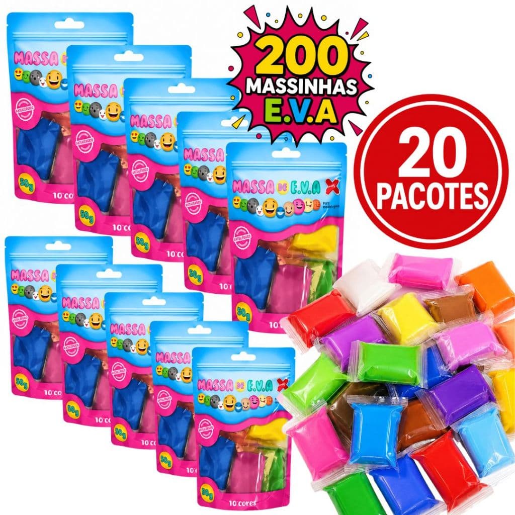Kit Massinha de Modelar 200 Unidades Lembrancinha Festa Aniversário Infantil Escola Atacado - Massa De E.V.A