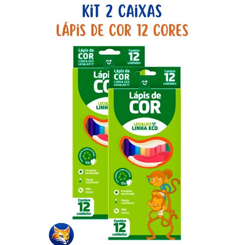 Kit 2 Caixas De Lápis De Cor 12 Cores Eco Sextavado Flex Ecológico Kit Escolar Leo&Leo