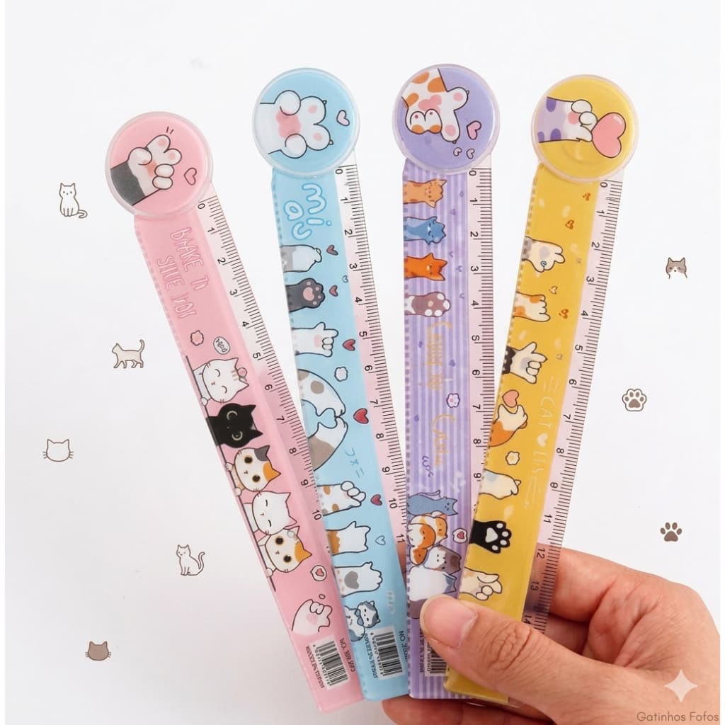 Régua 15cm Gatinho Kawaii Régua Escolar Fofa Estampada Colorida Plástica