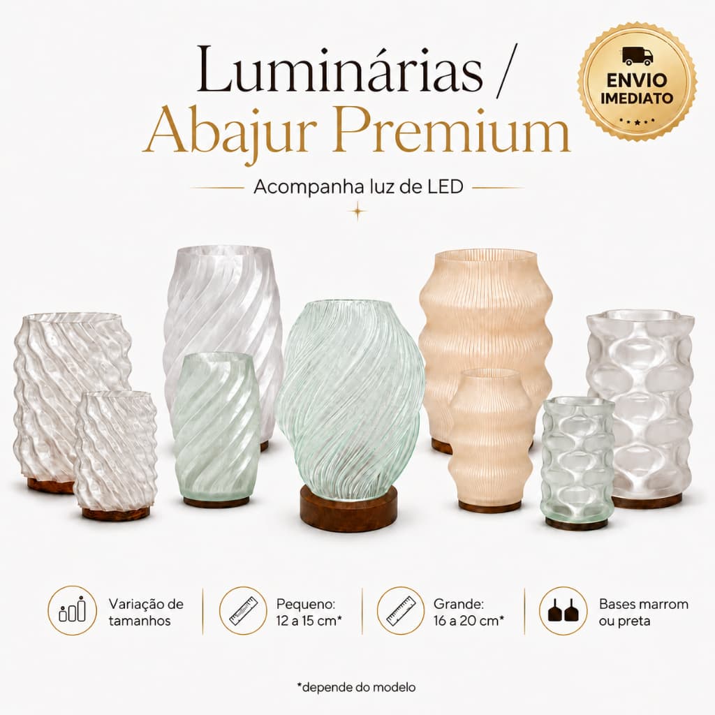 Abajur Luminaria Premium Texturizada Com Luz LED Base Marrom Preta Envio Imediato