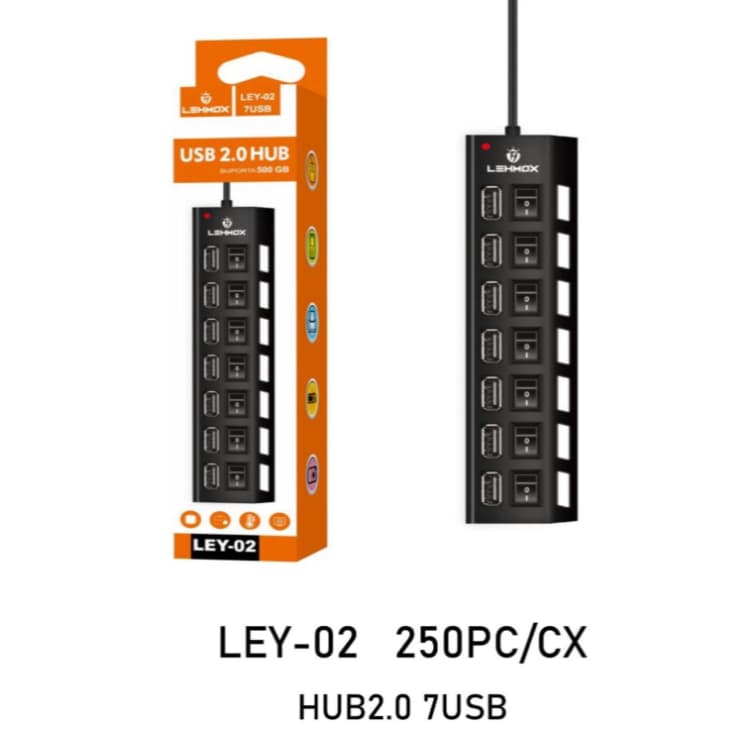 Hub USB 7 Portas 2.0 - Botão Liga/Desliga Individual, Plug and Play, Proteção de Corrente