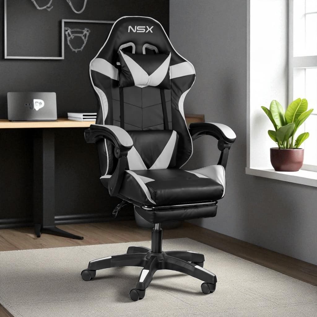 Cadeira de Gamer NSX Ergonômica Reclinável Suporta até 120kg NSX Gamer Preto e Branco