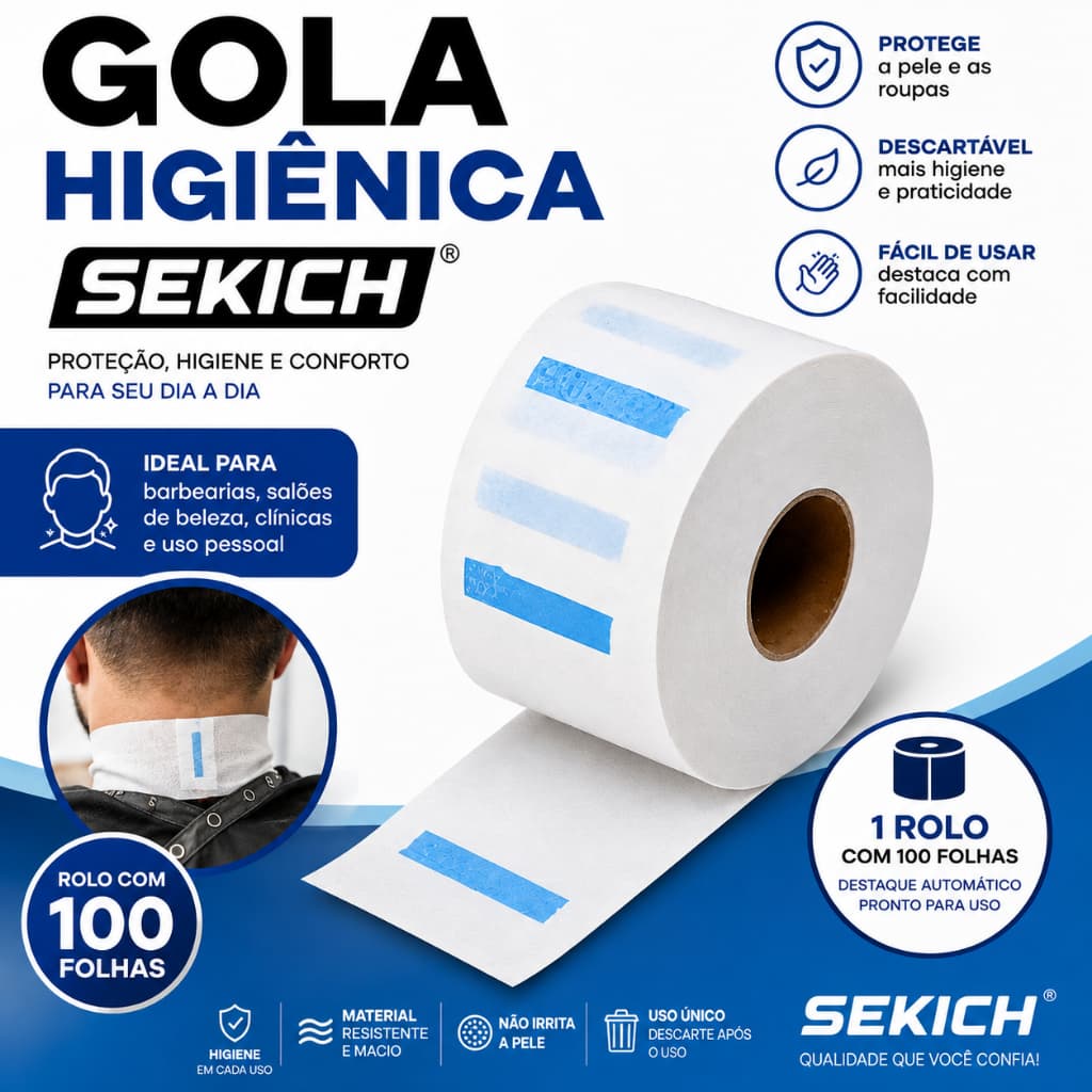 Gola Higiênica Sekich 100 Folhas  | Protetor de Pescoço Descartável para Barbearia e Salão