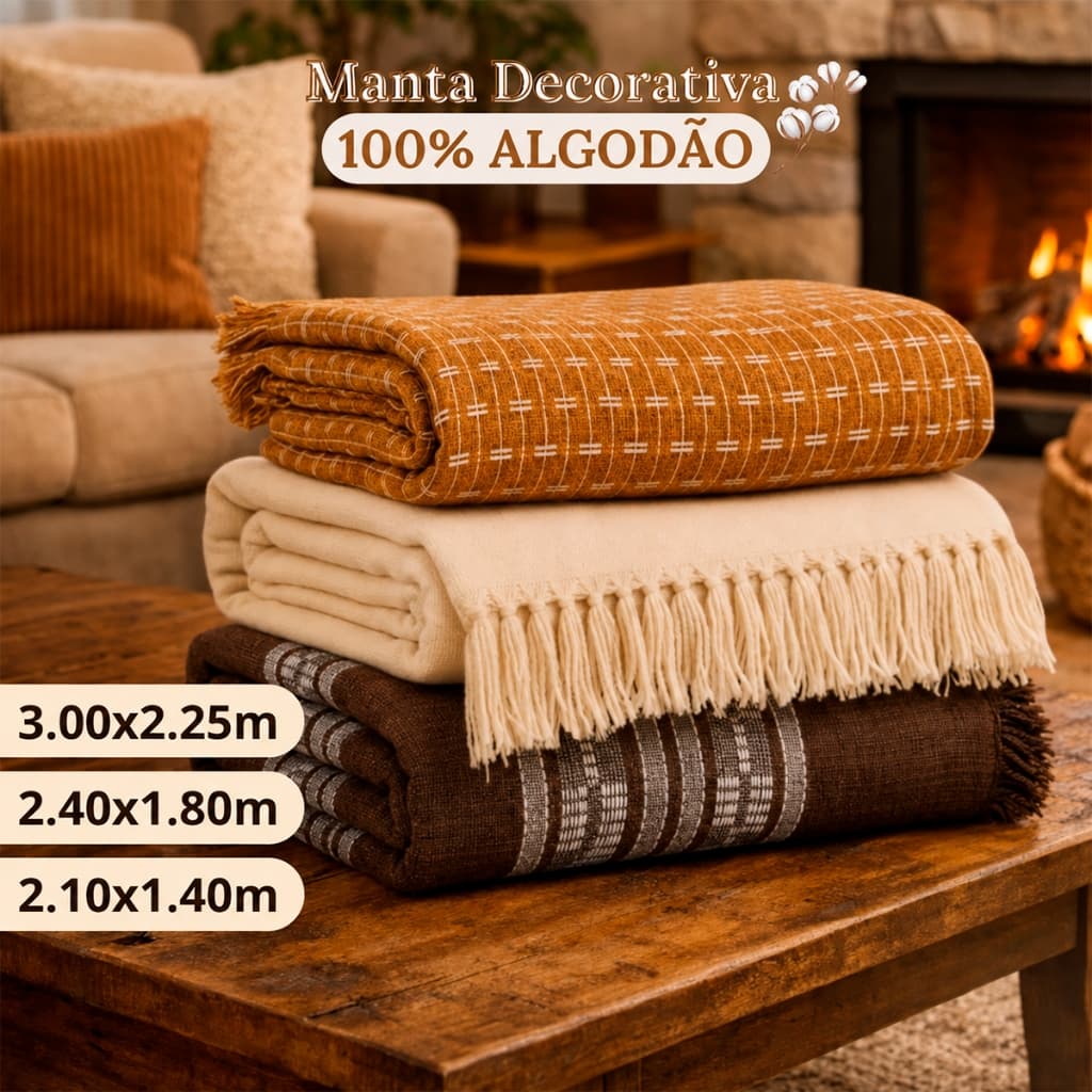 Manta para Sofá Gigante Decorativa Premium Vários Tamanhos Protetora Algodão