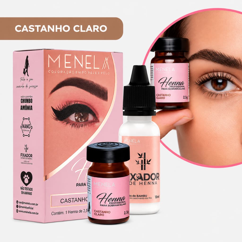 Henna Sobrancelha Menela Castanho Claro 2,5g Com Fixador