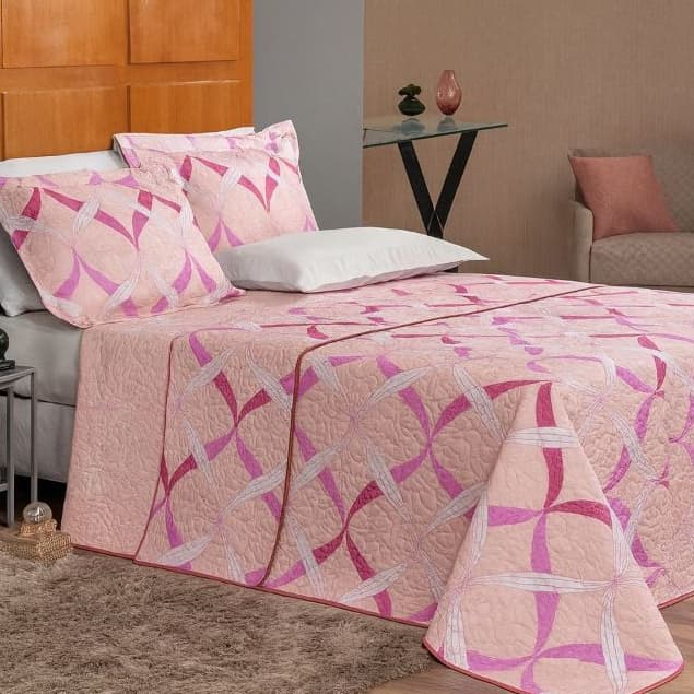 Colcha Cobre Leito Kit  Casal Inverno Bouti Modelo Dupla Face 3 Peças C/ Viés Colcha Capa de Travesseiro Cama Casal