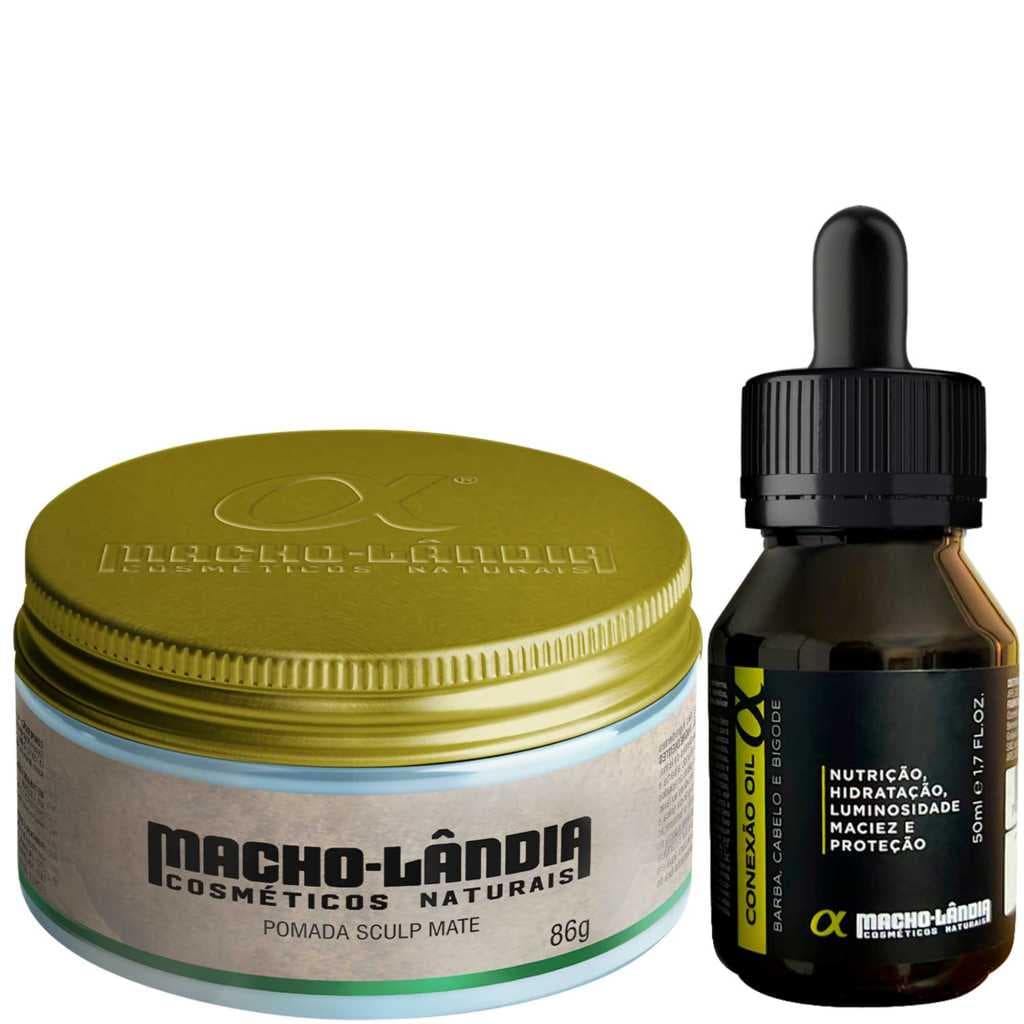 Kit Pomada para Cabelo Macho-Lândia Fibrosa Fix 007 Sculp Mate 130g + Óleo para Barba Conexão Oil 50ml