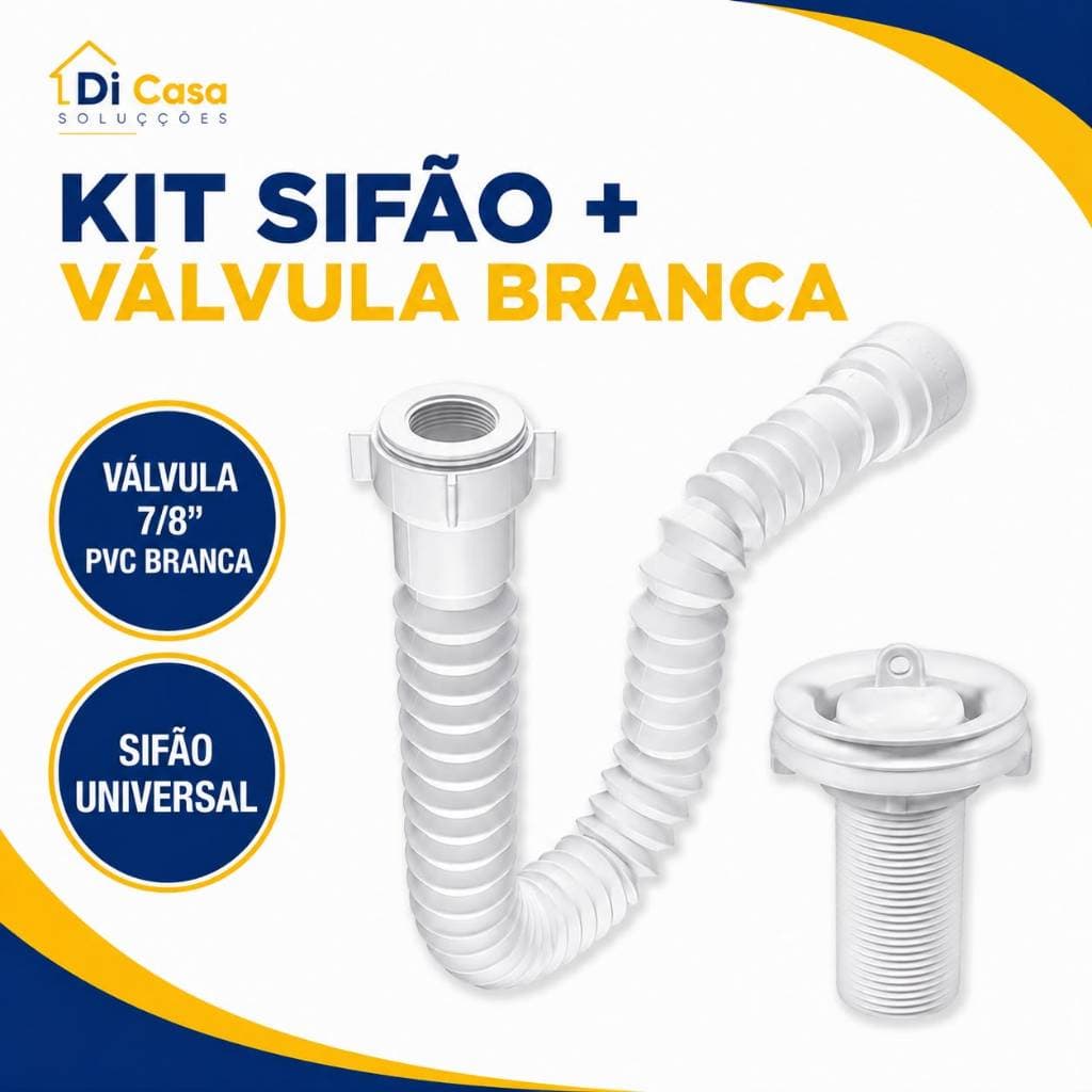 Kit Sifão Válvula 7/8 Lavatório Banheiro Branco