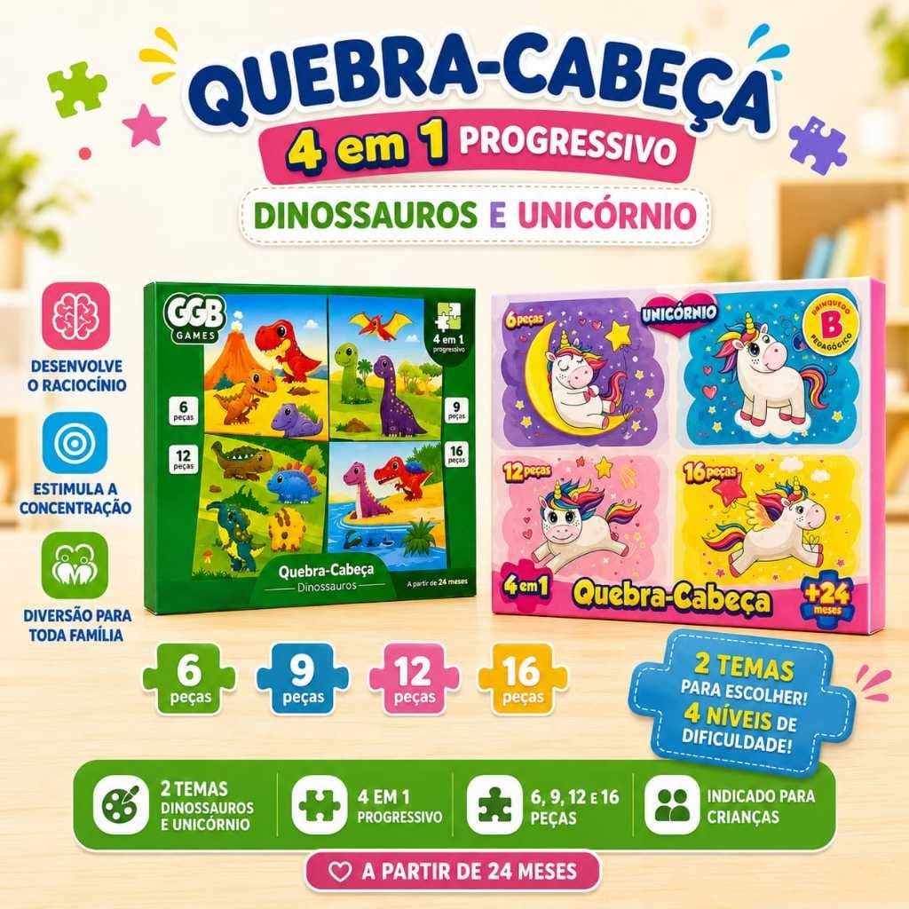 Quebra Cabeça Princesas Unicórnio Dinossauro Brinquedo Presente 43 Peças Educativo Pedagógico Dia das Crianças